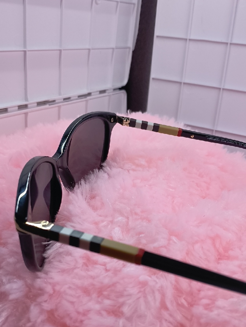 Burberry Black Round Sunglasses with Signature Striped Temples